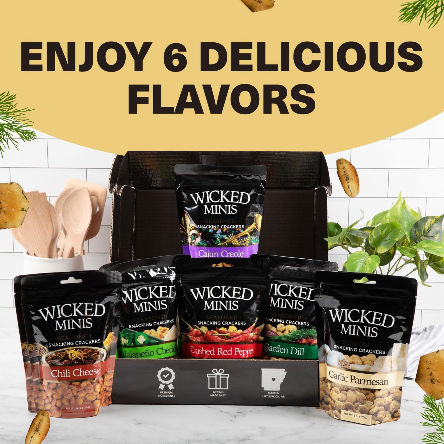 Wicked Minis Soup & Oyster  Ers - Saltine & Salted Flavored Mini Puffed Soup, Savory Snacking Mix, Seasoned Croutons Salad Toppers,  Ers For Chili 6Oz (Garden Dill, Pack Of 3)