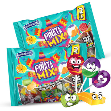 Colombina Pinata Mix 2 Lb – Assorted Candy Variety Pack - Pinata Halloween Stuffers And Party Bag Treats With Hard, Filled, And Chewy Candies Plus Lollipop (2 Pack)