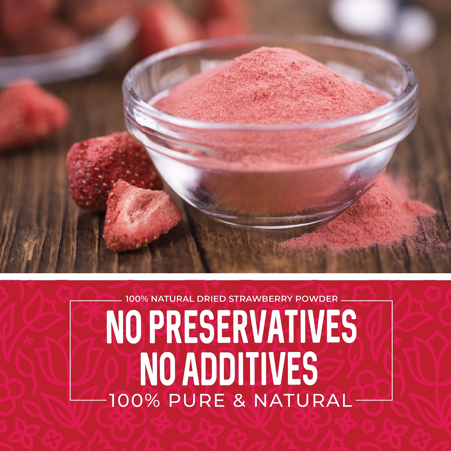 Herbaila Freeze Dried Strawberry Powder 1lb, No Sugar Added - Pure All Natural Strawberry Powder for Baking, Freeze Dried Strawb