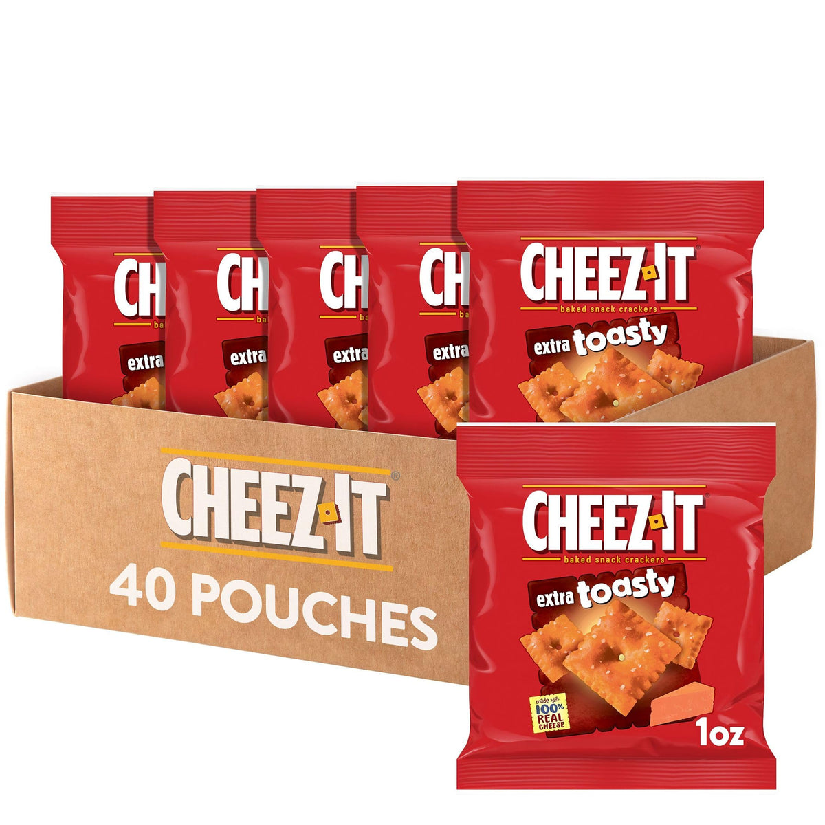 Cheez-It Cheese Crackers, Baked Snack Crackers, Single Serve, Extra Toasty (40 Pouches)