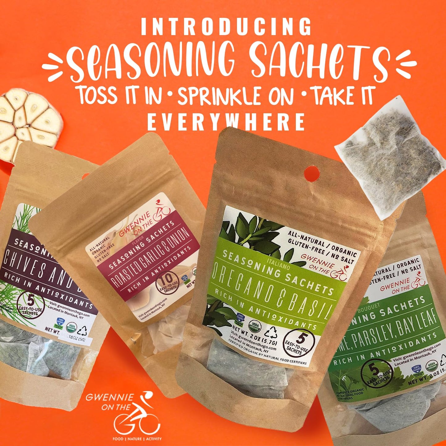 Gwennie On The Go – Seasoning Sachets | Variety Pack | Certified Organic Gluten- Free | Resealable Pouch | Seasoning Mix Packets For Soups & Sauces | 25 Biodegradable Sachets | 2Oz