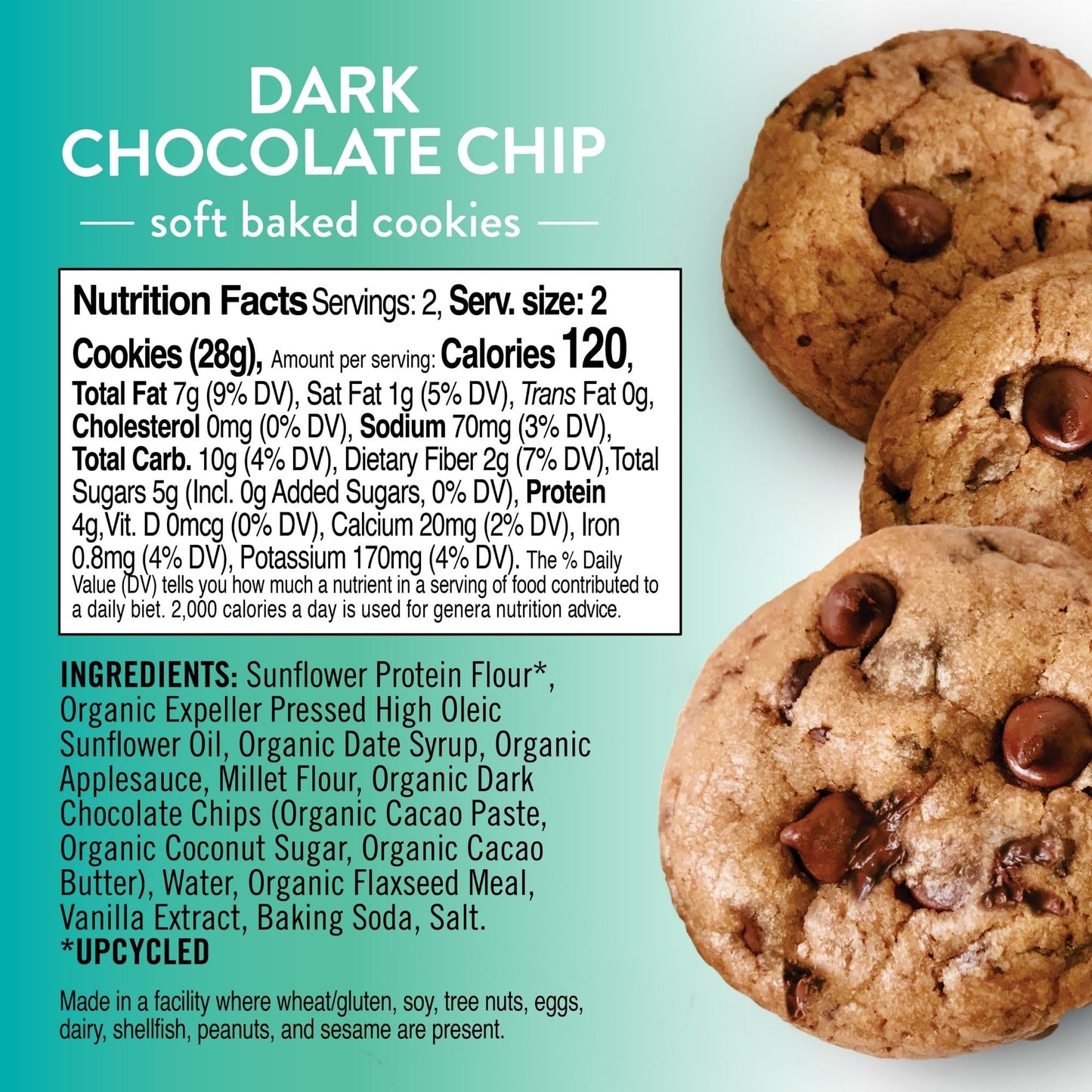 Bake Me Healthy Dark Chocolate Chip Cookie Snack Packs - Vegan, Gluten-Free, Dairy-Free, 0g Added Sugar, 8g Plant Protein, 4g Fi