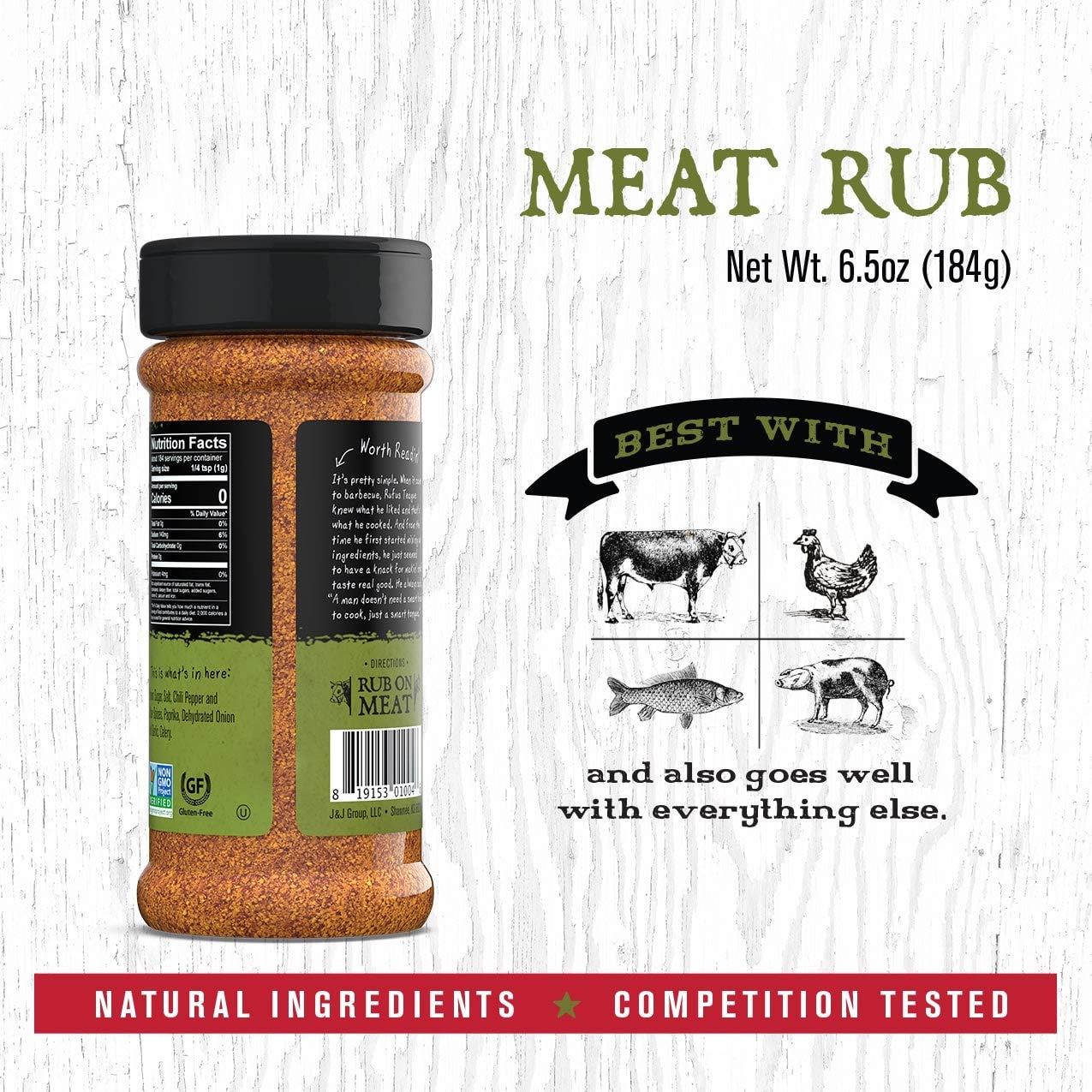 Rufus Teague - Meat Rub - Premium BBQ Rub - 6.5oz Bottles - 2 Pack