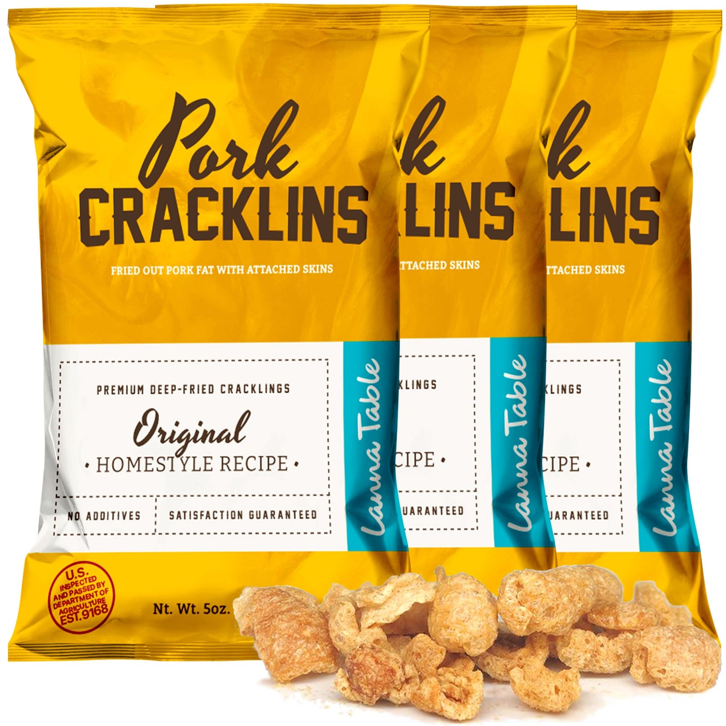 Lanna Table Pork Cracklins, Southern Flavor Chicharrones Style, Fried Pork Skins Attached With Fat, Salt Added, 0G Carbs, High P
