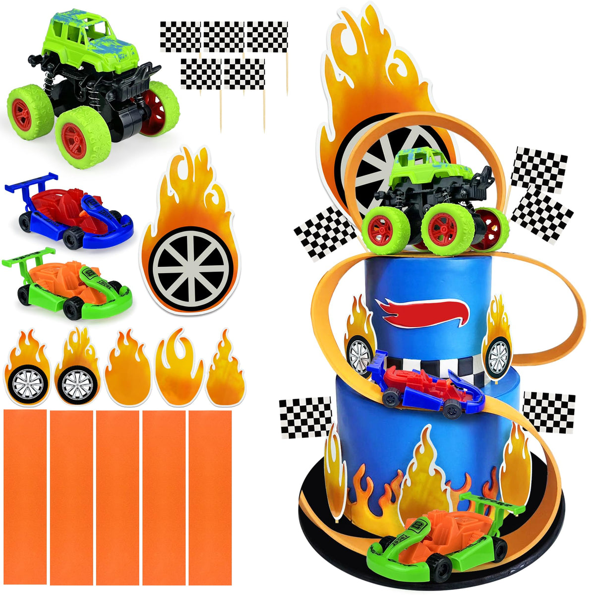 19Pcs Truck Cake Decorations Truck Cake Toppers Race Car Cake Toppers For Truck Themed Racing Car Party Decorations Supplies