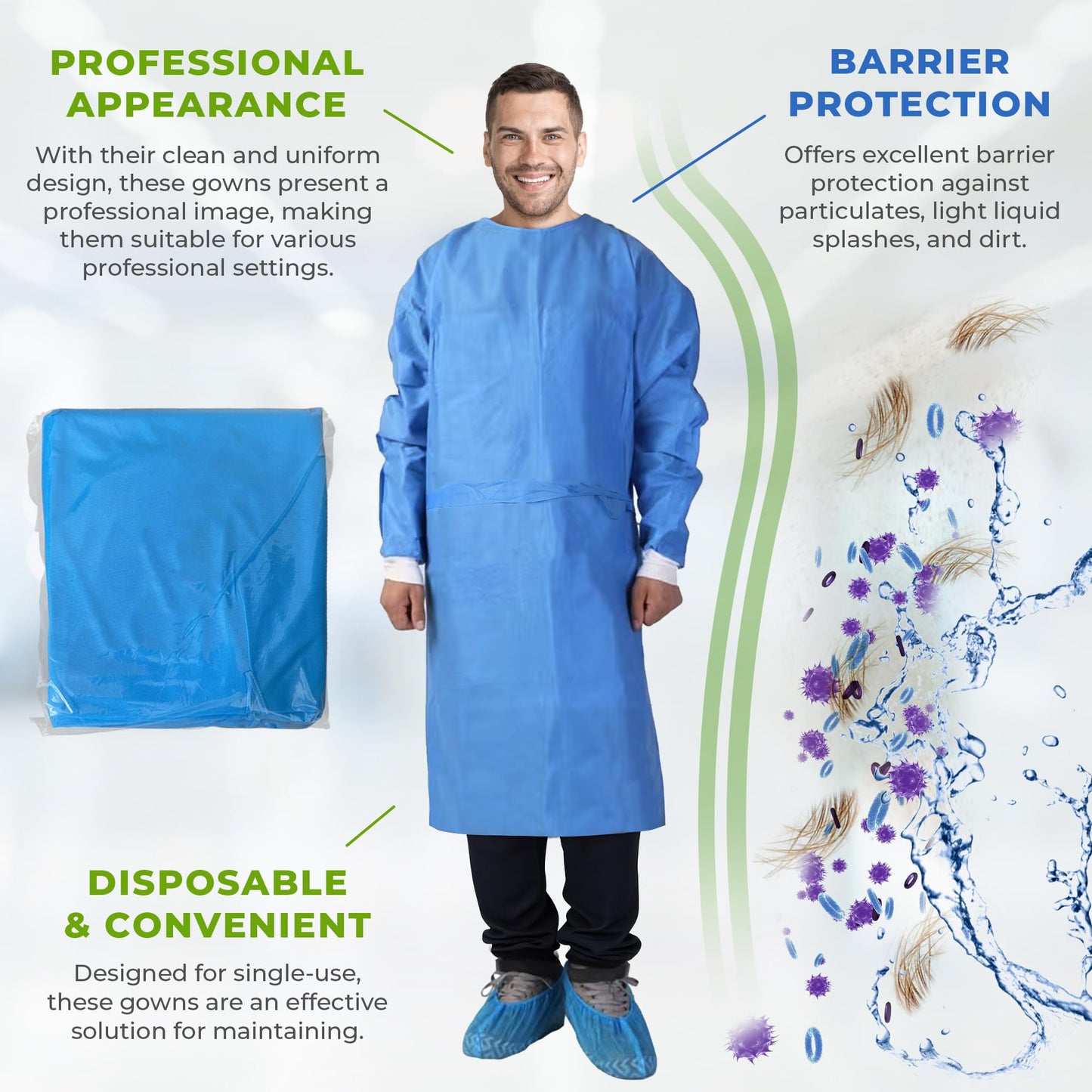 Disposable Medical Gowns Pack Of 10 Blue Isolation Gowns Disposable Frocks Large 50Gmm2 Polypropylene Ppe Medical Gown With Elas