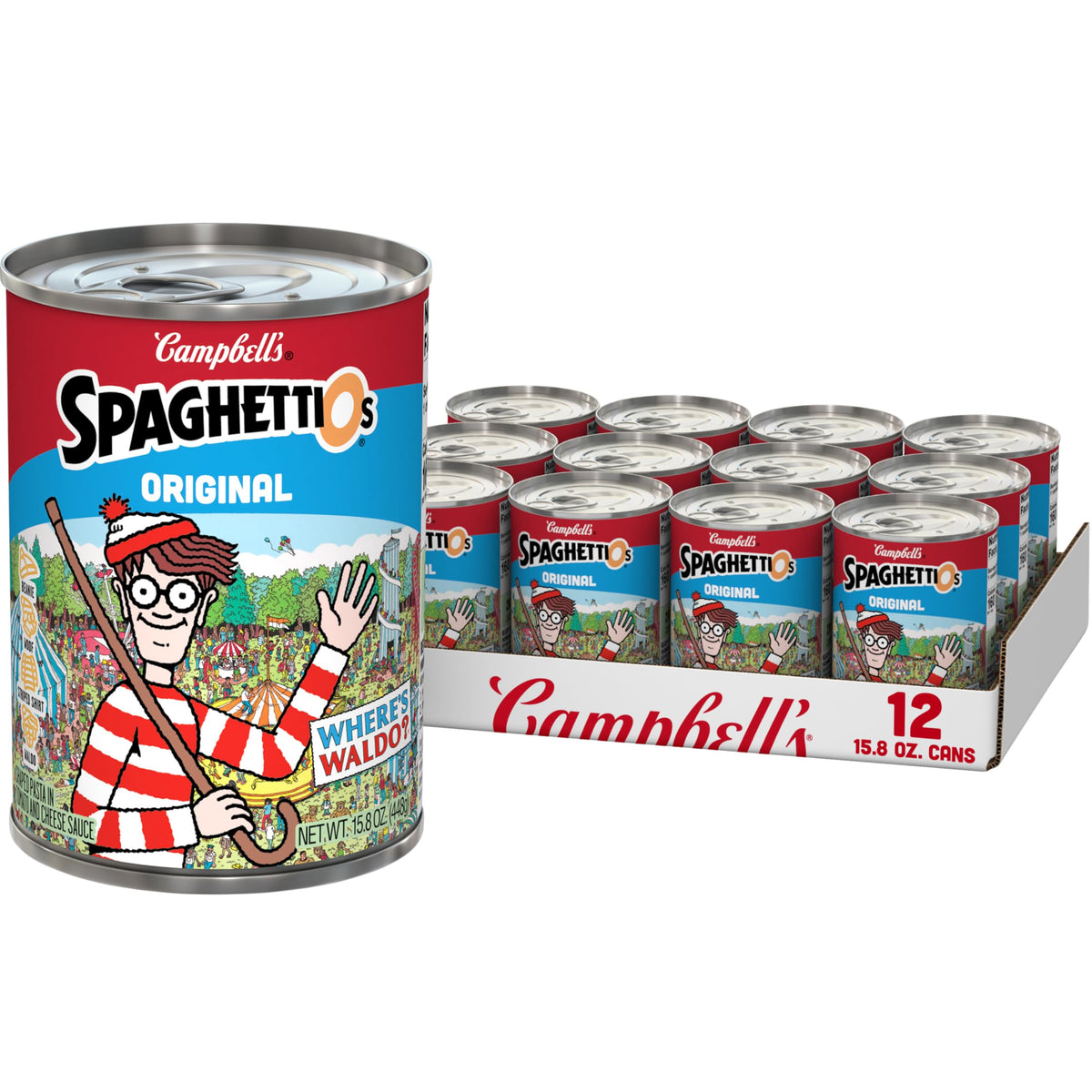 SpaghettiOs Original Canned Pasta With Wheres Waldo? Shapes, 15.8 oz Can (12 Pack)