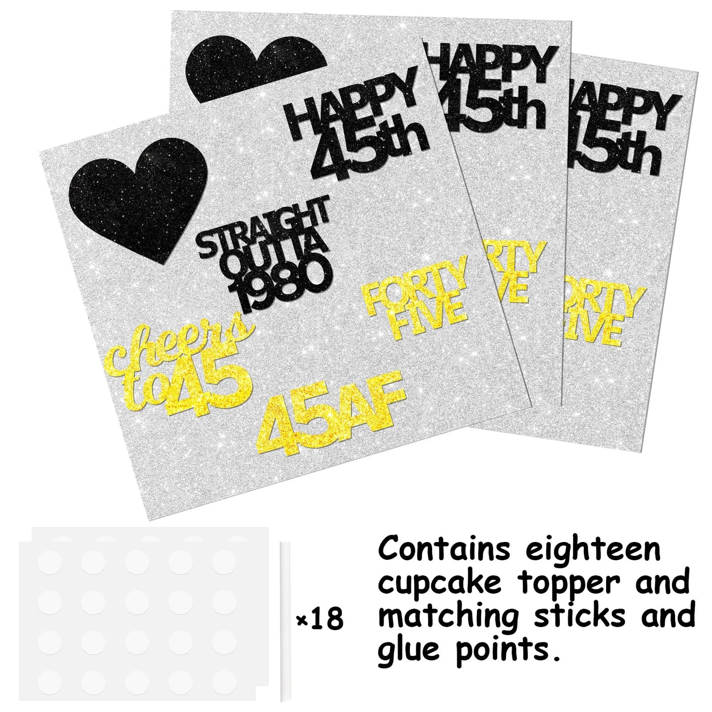 18Pcs Black Gold Glitter Dessert Cupcake Pick For Straight Outta 1981 Cheer To 44 Years Old Theme Decor Supplies Happy 44Th Birt