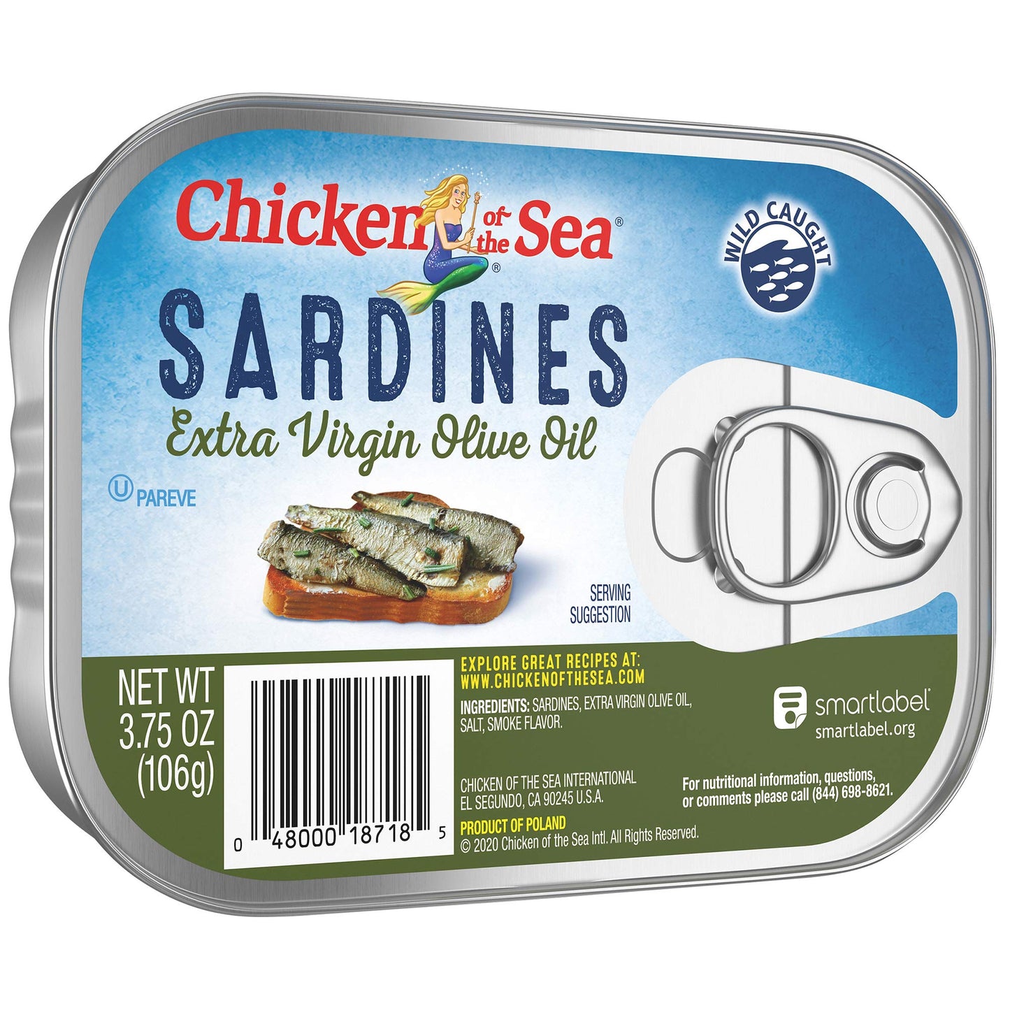 Chicken of the Sea Sardines in Olive Oil, 3.75 oz. (Pack of 18), Wild Caught Canned Sardines, Packaging May Vary