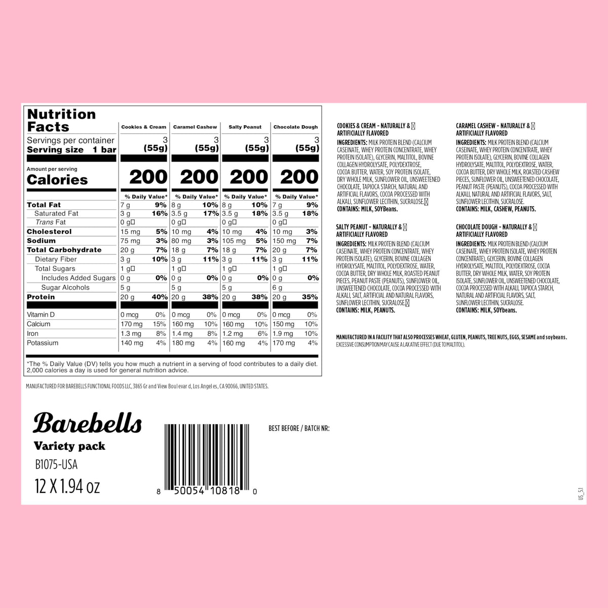 Barebells Protein Bars Variety Pack - 12 Count, 1.9Oz Bars - Protein Snacks With 20G Of High Protein - Chocolate Protein Bar Wit