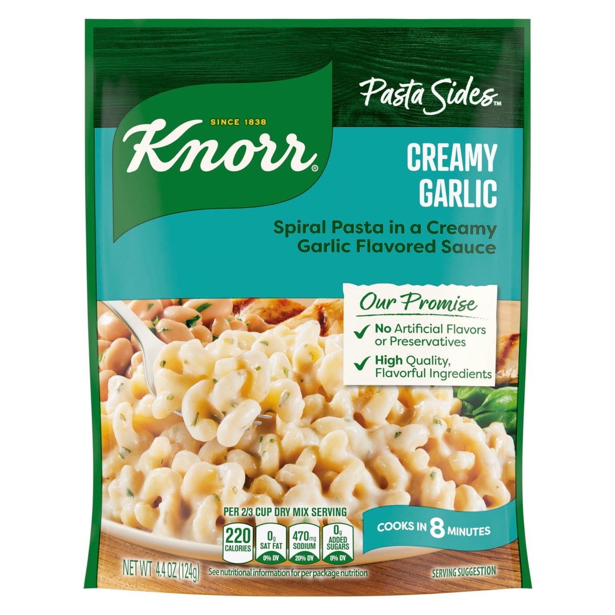 Knorr Pasta Sides Creamy Garlic - Quick Side Dish, 4.4 oz, No Artificial Flavors, No Preservatives