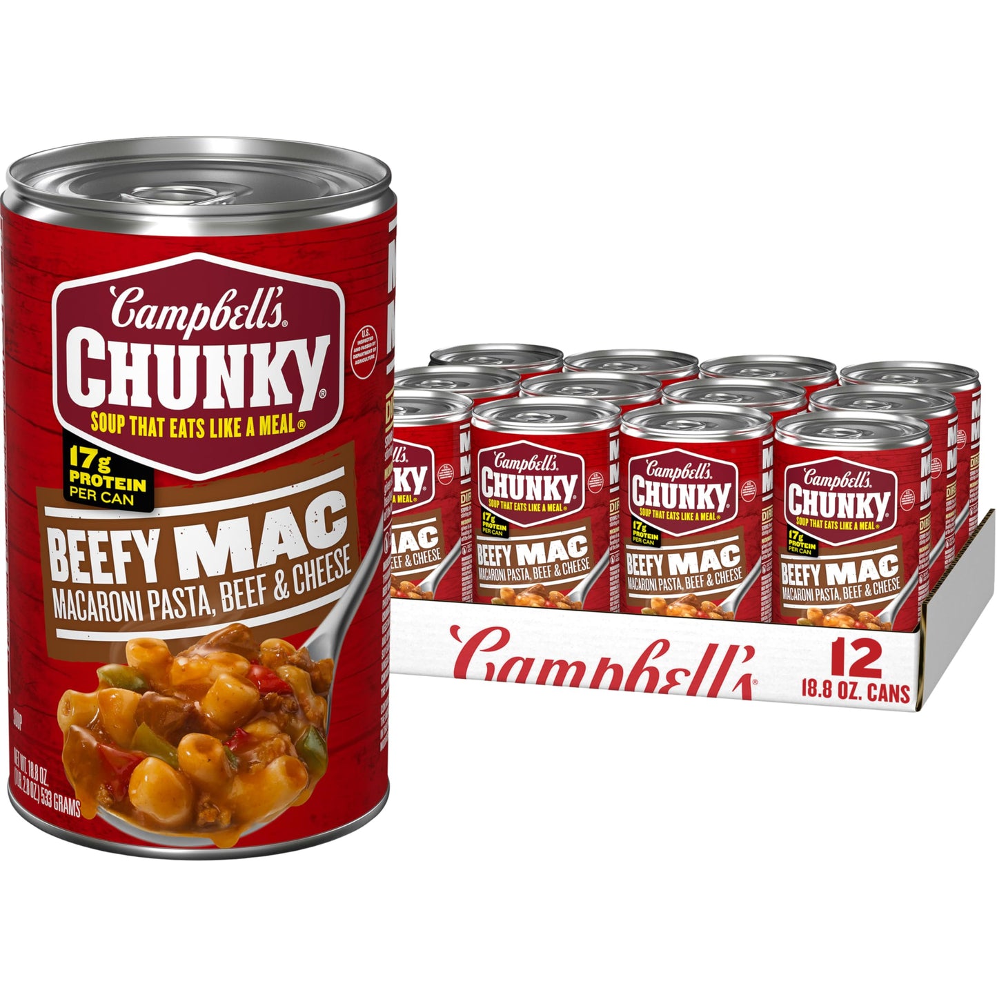 Campbells Chunky Beefy Mac Soup, 18.8 oz Can (12 Pack)