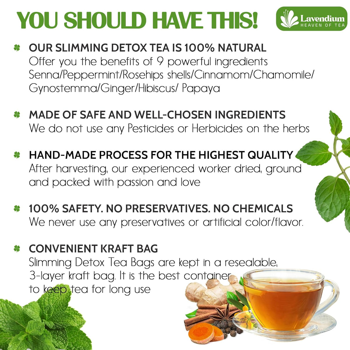 SIimming Detox Tea Caffeine Free - Herbal Tea with Chamomile, Hibiscus Tea & Ginger Root