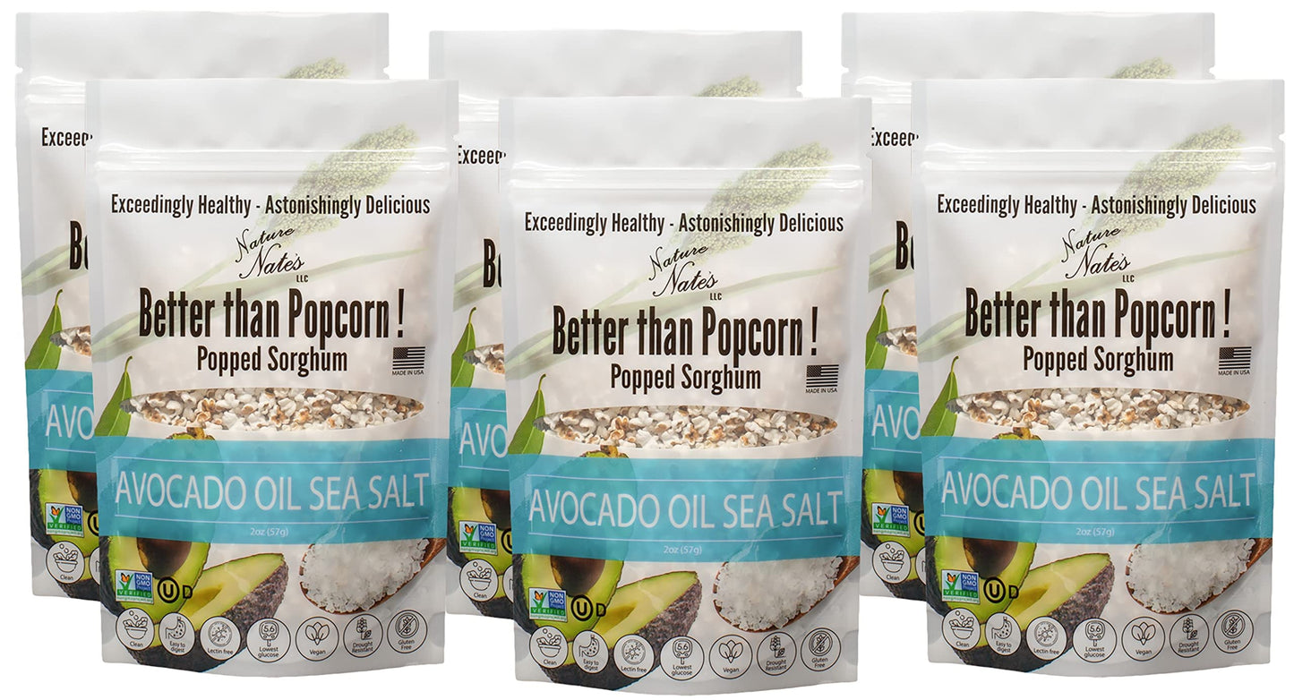 Nature Nates Popped Sorghum  Avocado Oil Sea Salt - Sorghum  Keto & Gluten Free  Healthy Snacks  Better Than Popcorn  Made in USA - 2 Ounce (Pack of 6)