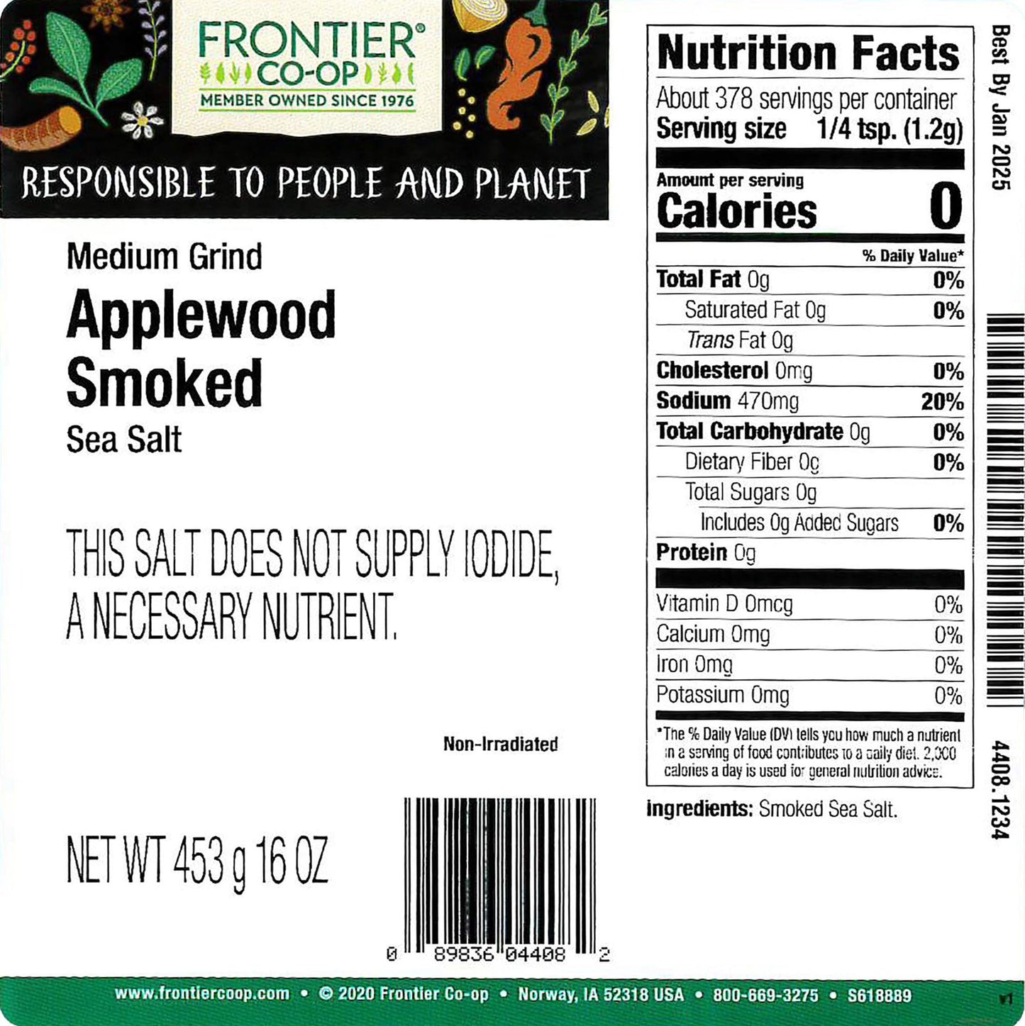 Frontier Co-op Applewood Smoked Sea Salt, 16 Ounce, Pack of 1