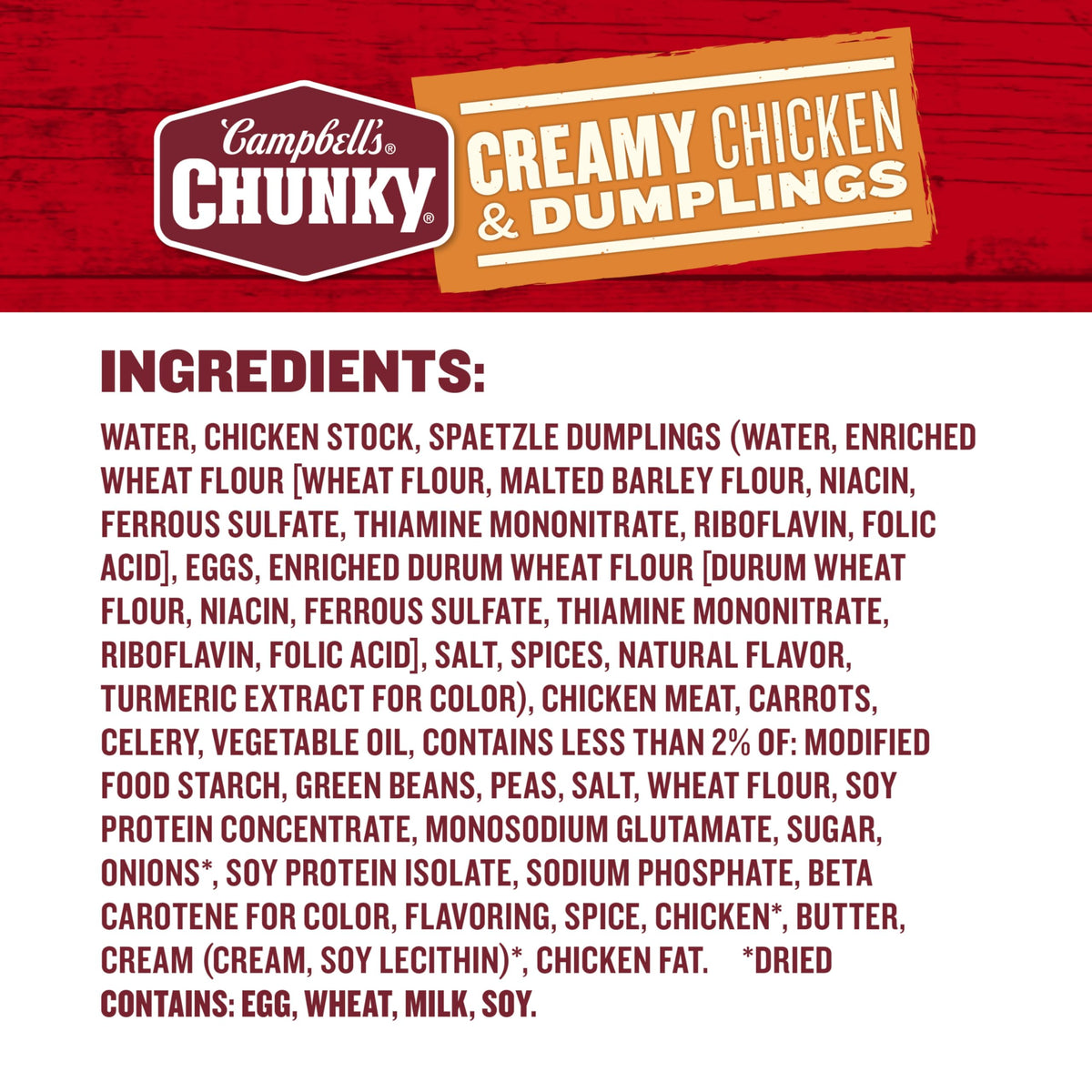 Campbells Chunky Soup, Creamy Chicken and Dumplings Soup, 16.3 Oz Can