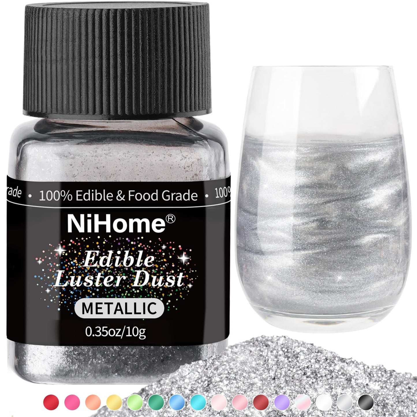 NiHome Edible Glitter Powder, Metallic, 10g/0.35oz, Vegan, Allergen-Free, Food Decorating Sprinkle for Cakes and Beverages