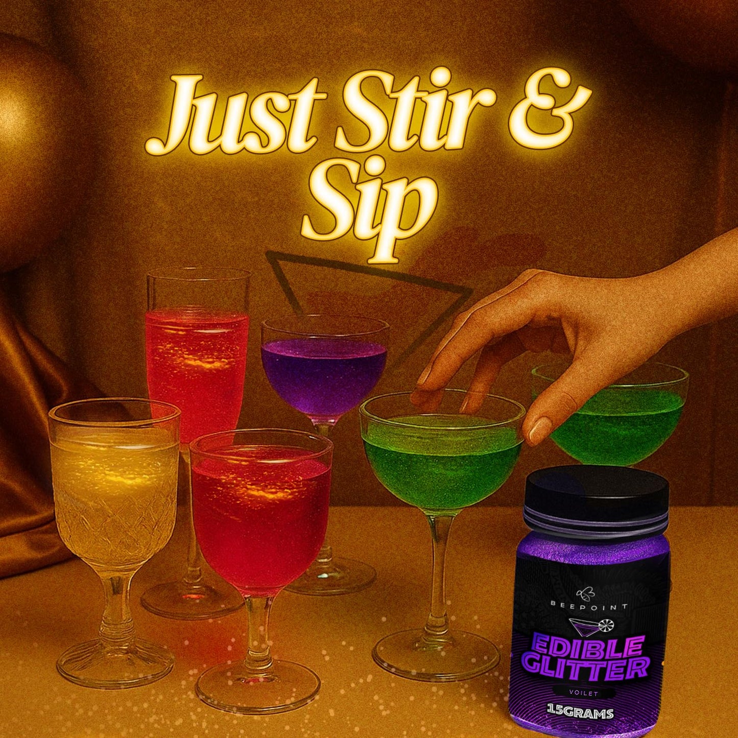 BeePoint Edible Glitter for Drinks, 15g Violet, Food Grade, Vegan, Gluten Free, Perfect for Cocktails, Baking, and Cake Decorating