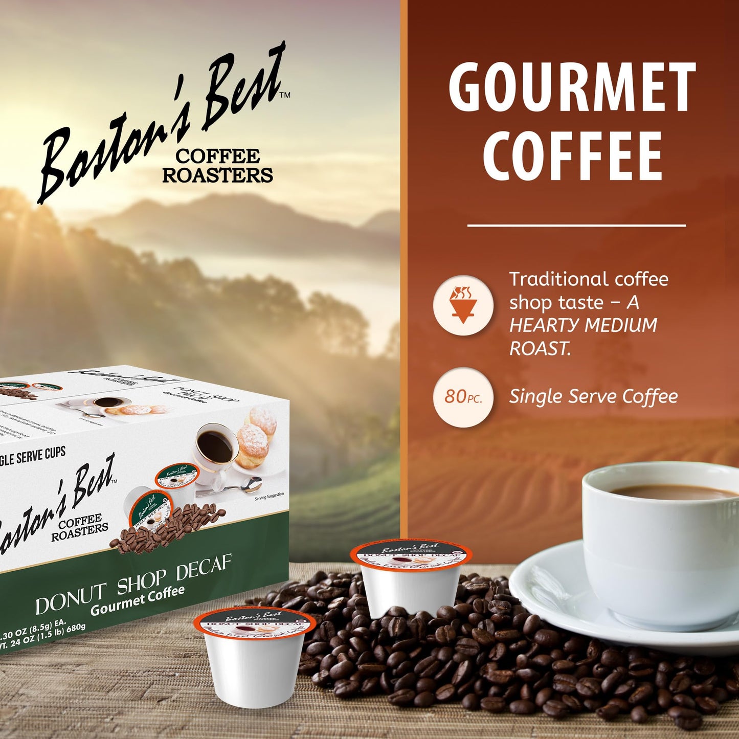 Bostons Best Decaf Medium Roast Coffee Compatible with Keurig, 80 Single Serve Cups