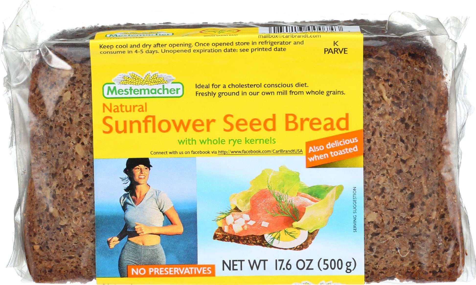 Mestemacher Sunflower Seed Bread, 17.6 oz | German Whole Grain Bread with Sunflower Seeds | High Fiber | Vegan & Shelf-Stable