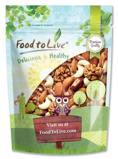 Food to Live - Mixed Raw Nuts, 8 Ounces Cashews, Brazil Nuts, Walnuts, Almonds, Unsalted, Raw, Kosher, Vegan, Bulk