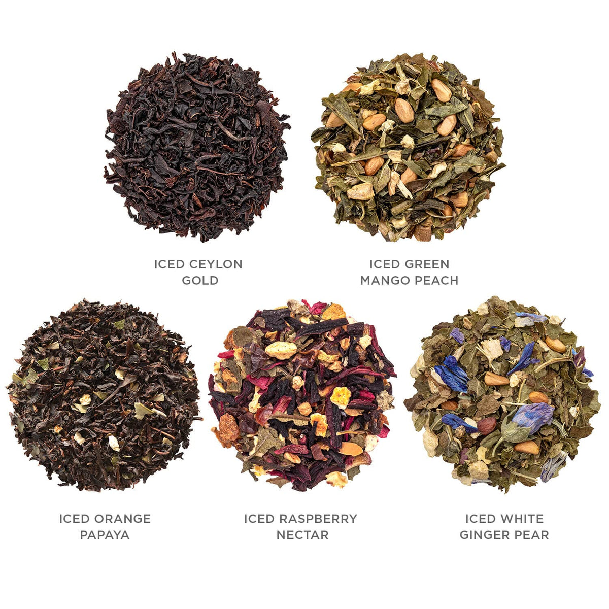 Tea Forte Tea Over Ice Sampler, Pitcher-Size Iced Tea Infusers, Black Tea, Green Tea, Herbal Tea, White Tea, 5 Count (Pack Of 1)