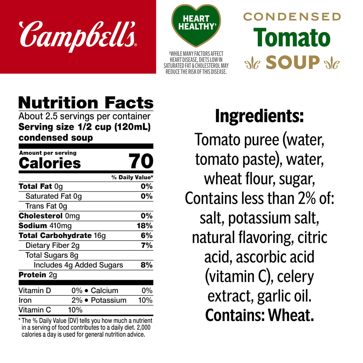 Campbells Condensed Heart Healthy Tomato Soup, 10.75 oz Can