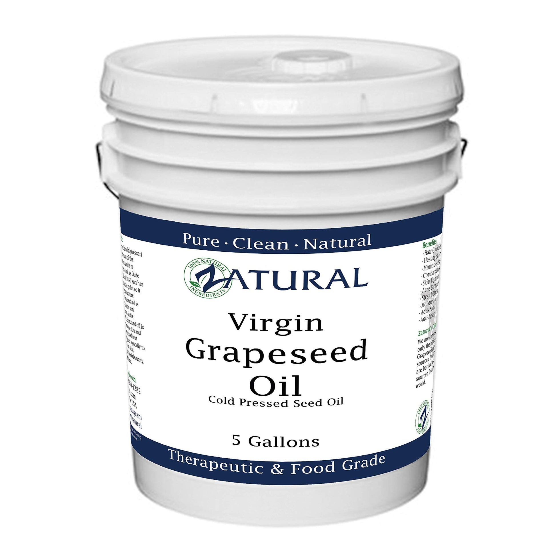 Zatural Grape Seed Oil, Cold Pressed, 100% Pure, 640 Fl Oz (5 Gallon)