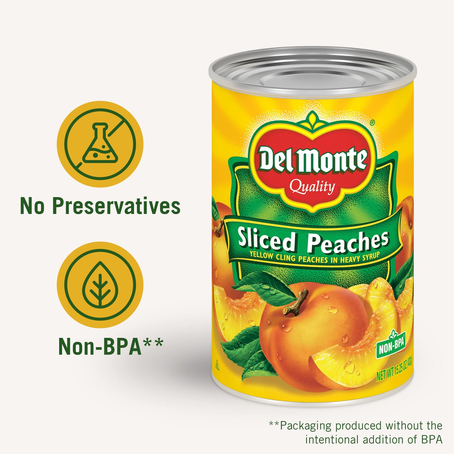 Del Monte Canned Peaches Sliced in Heavy Syrup, 15.25 oz Can, Pack of 12