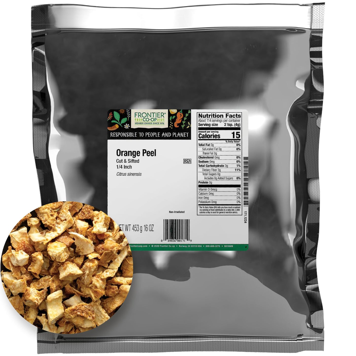 Frontier Co-op Cut and Sifted Orange Peel, 16 Ounce, Natural Flavoring