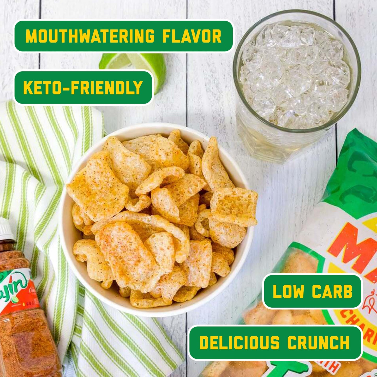 Macs Tajin Chili Lime Fried Pork Skins - Tajin Chili Lime Flavored Chicharrones Pork Rinds - Low Carb, Gluten-Free, Keto-Friend