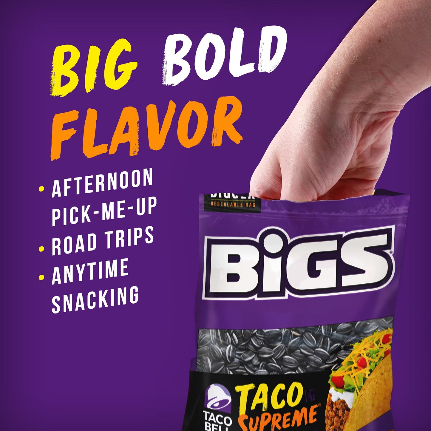 Bigs Taco Bell Taco Supreme Sunflower Seeds, Keto Friendly Snack, Low Carb Lifestyle, 5.35 Oz Bag