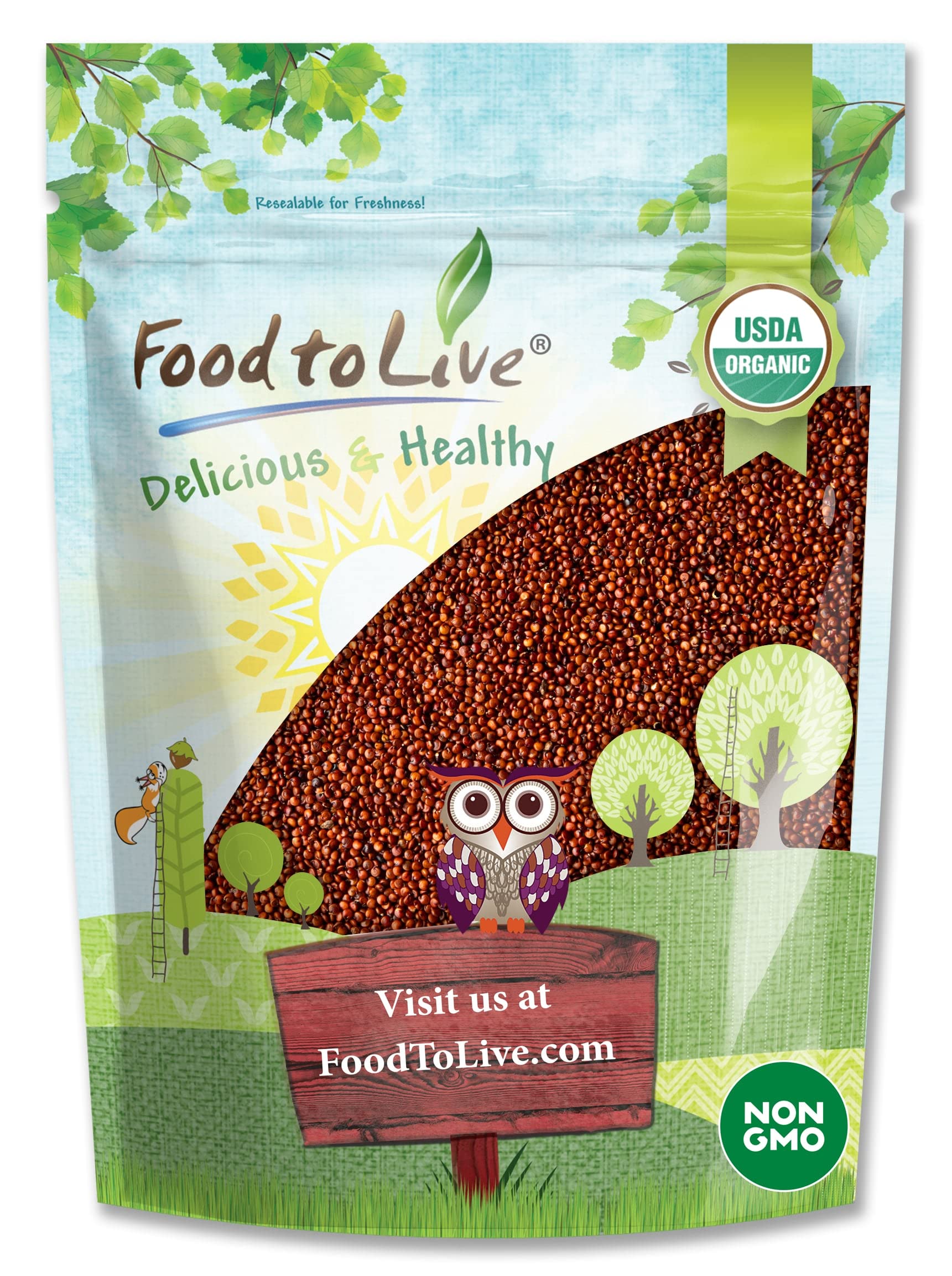 Food to Live - Organic Red Quinoa, 1 Pound Non-GMO, Whole Grain, Kosher, Vegan, Sirtfood, Bulk. Rich in Essential Amino Acids, P