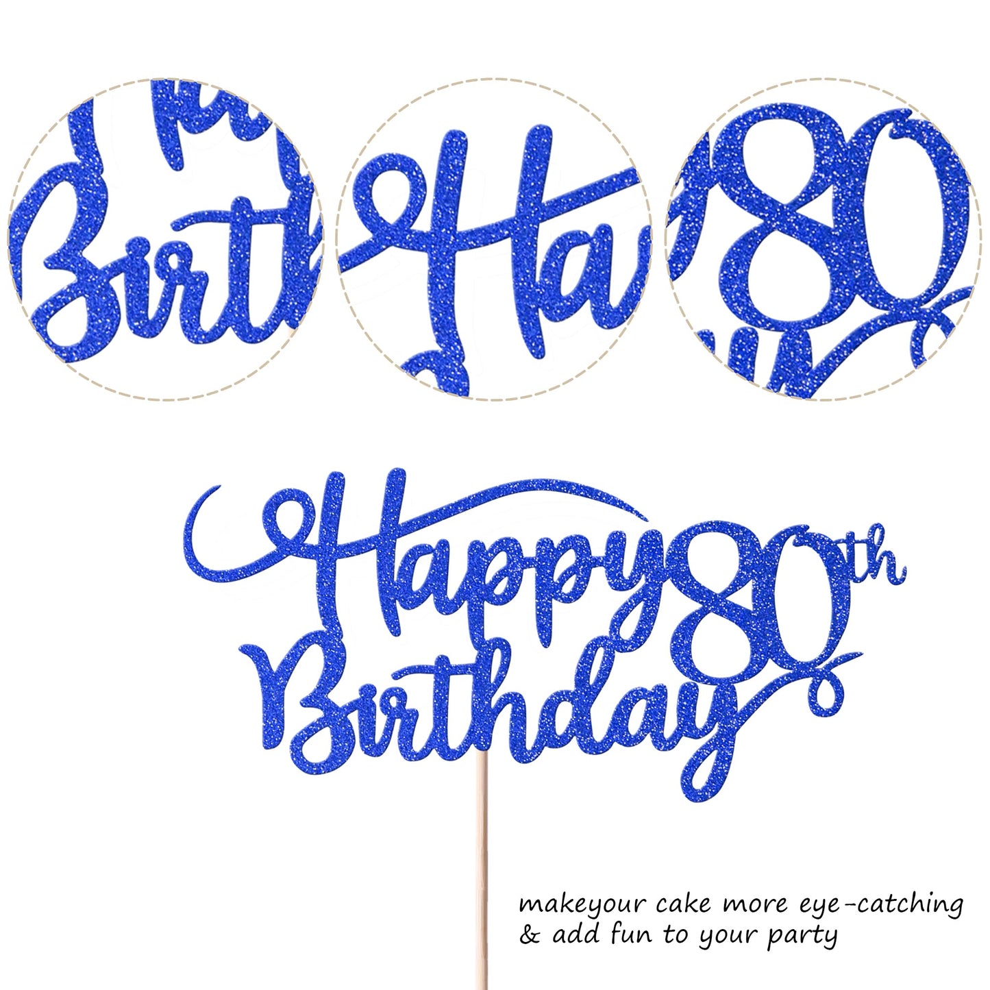 Rssta i Cake Topper Glitter Number 80 for 80th Birthday Celebration, Deep Blue, Model XM223, Paper Decoration