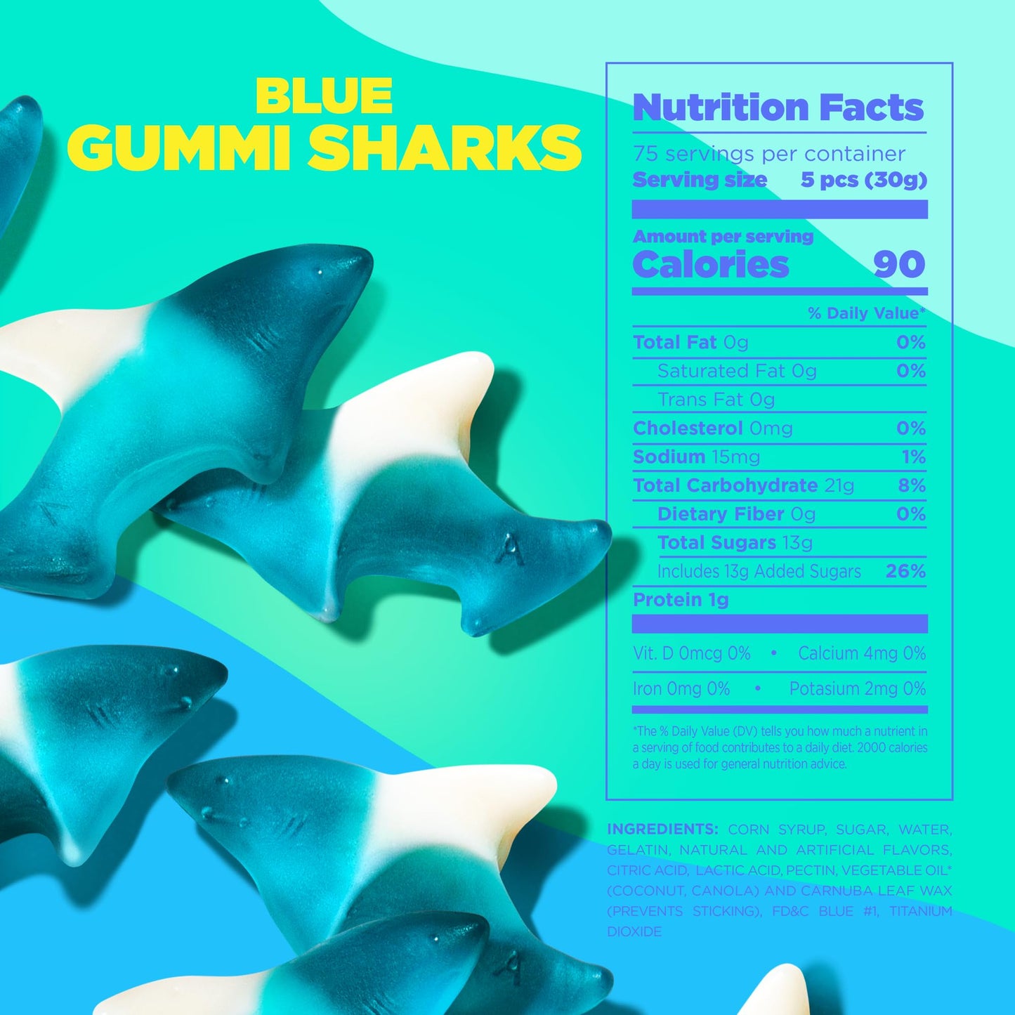 Albanese Worlds Best Blue Gummi Sharks | 5Lbs Of Candy | Gluten Free, Fat Free, Soft And Chewy Gummy |   Pop Flavor: Cherry, Lemon-Lime, Blue Raspberry | Perfect For Themed Kids Parties