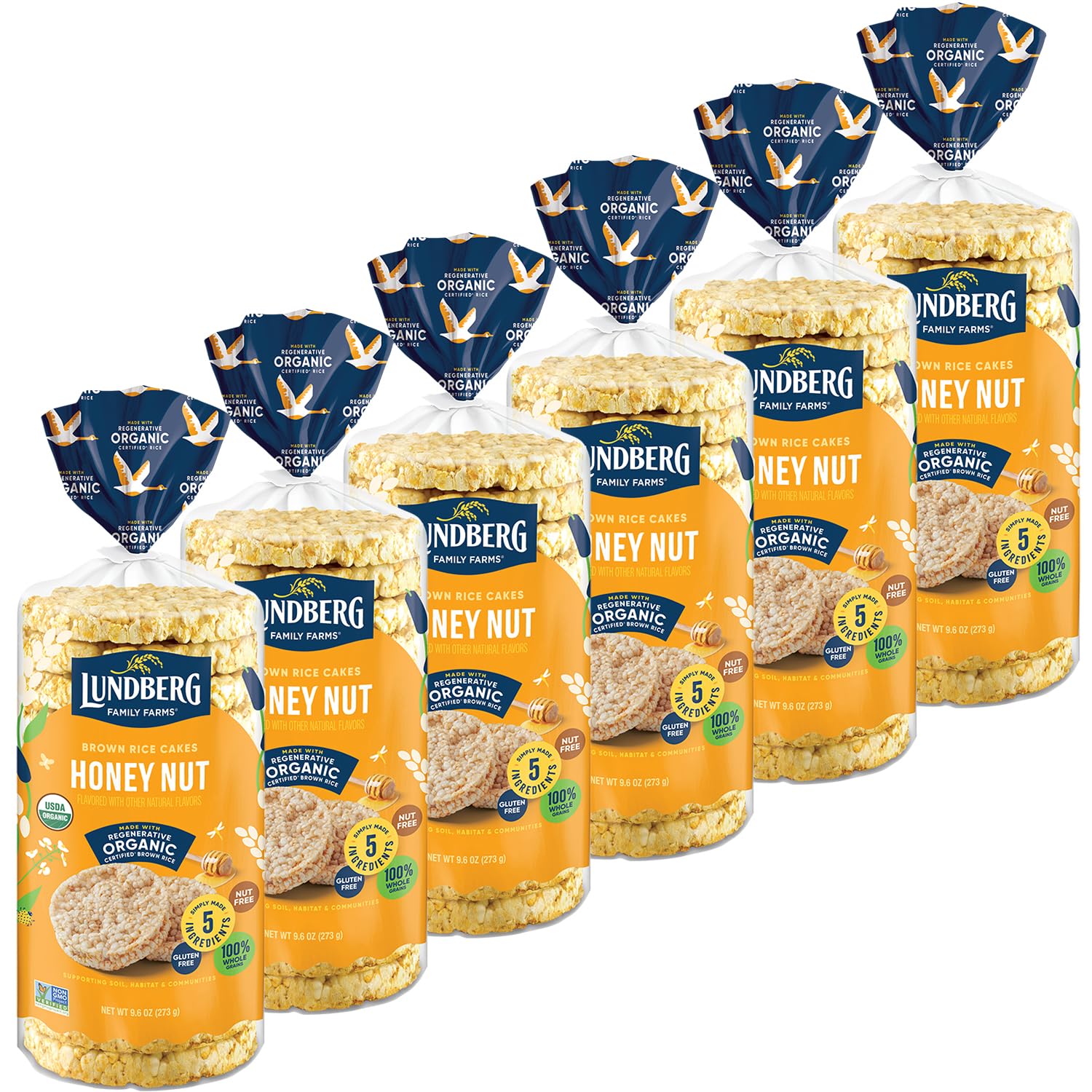 Lundberg Rice Cakes - Organic Whole Grain Honey Nut Rice Cakes, Healthy Snacks For Adults And Kids, Gluten-Free Snacks, Organic
