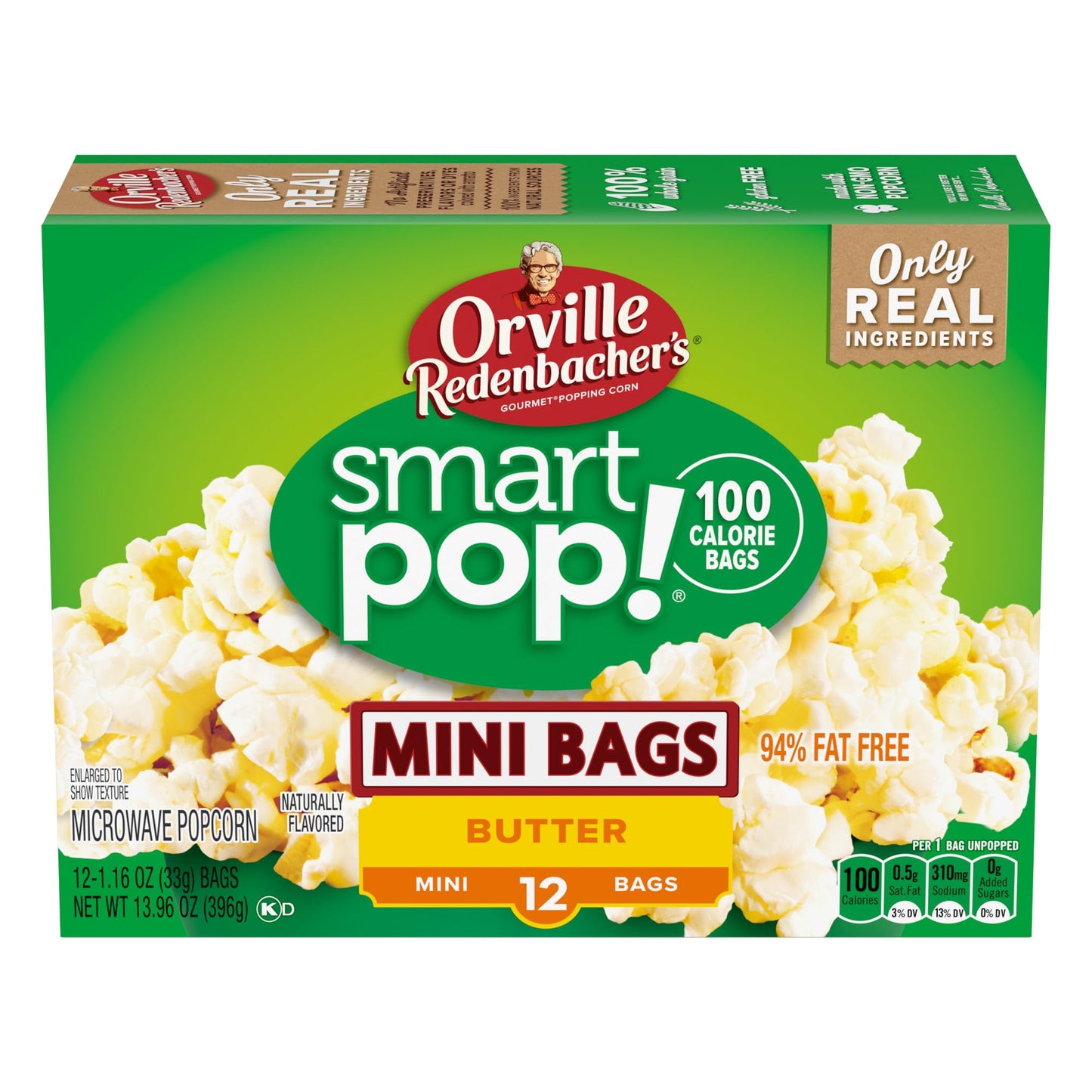 Orville Redenbachers Smart Pop! Butter Popcorn, Microwave Popcorn, 1.6 oz., 12-Count (Pack of 6)