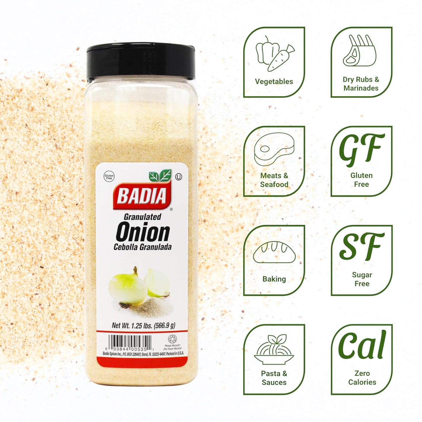 Badia Granulated Onion 1.25 Pound - Bold Savory Sweet Flavor