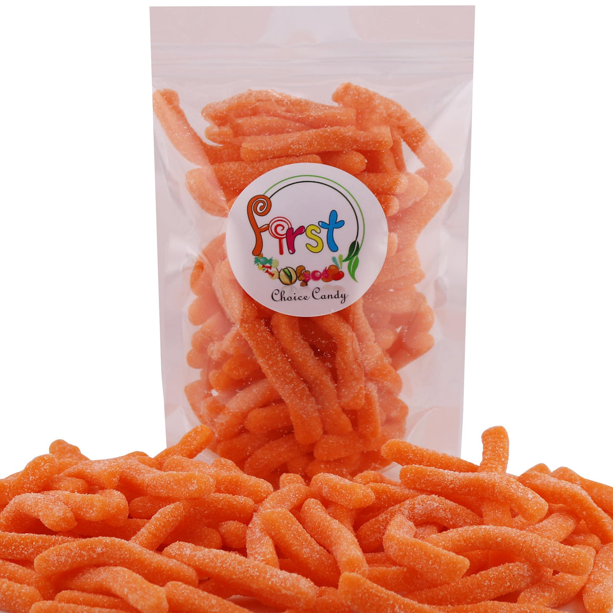 Firstchoicecandy Sweet & Sour Gummy Worms, Multi Flavors And Solid Colors (1 Pound, Sour Orange)
