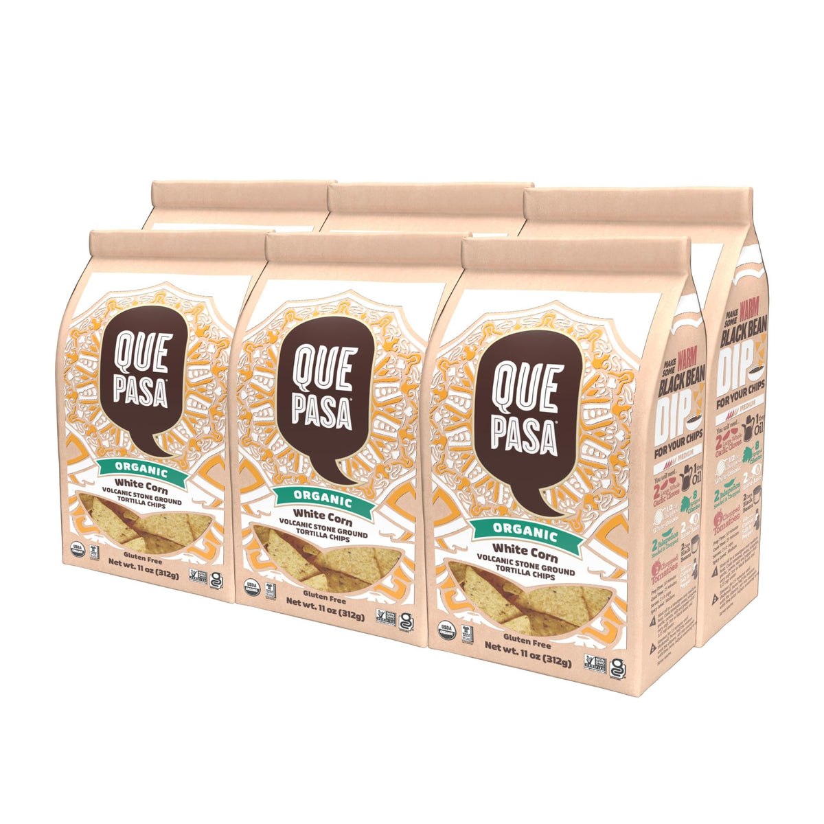 Que Pasa Organic White Corn Tortilla Chips, 11 oz (Pack of 6), Gluten Free, Non-GMO, by Natures Path