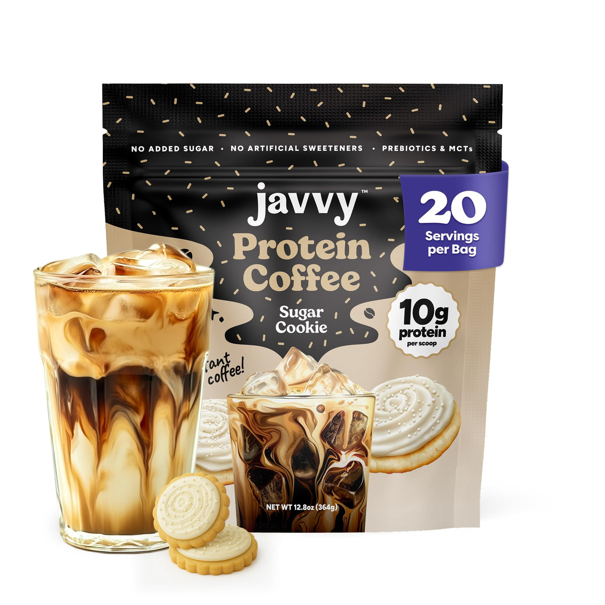 Sugar Cookie Protein Iced Coffee - enhanced Whey Protein & Instant Iced Coffees - 100% Natural Cold Brew Coffee - Zero Artificial Flavors & Sweeteners  80 mg Caffeine  0g of Sugar  20 Servings
