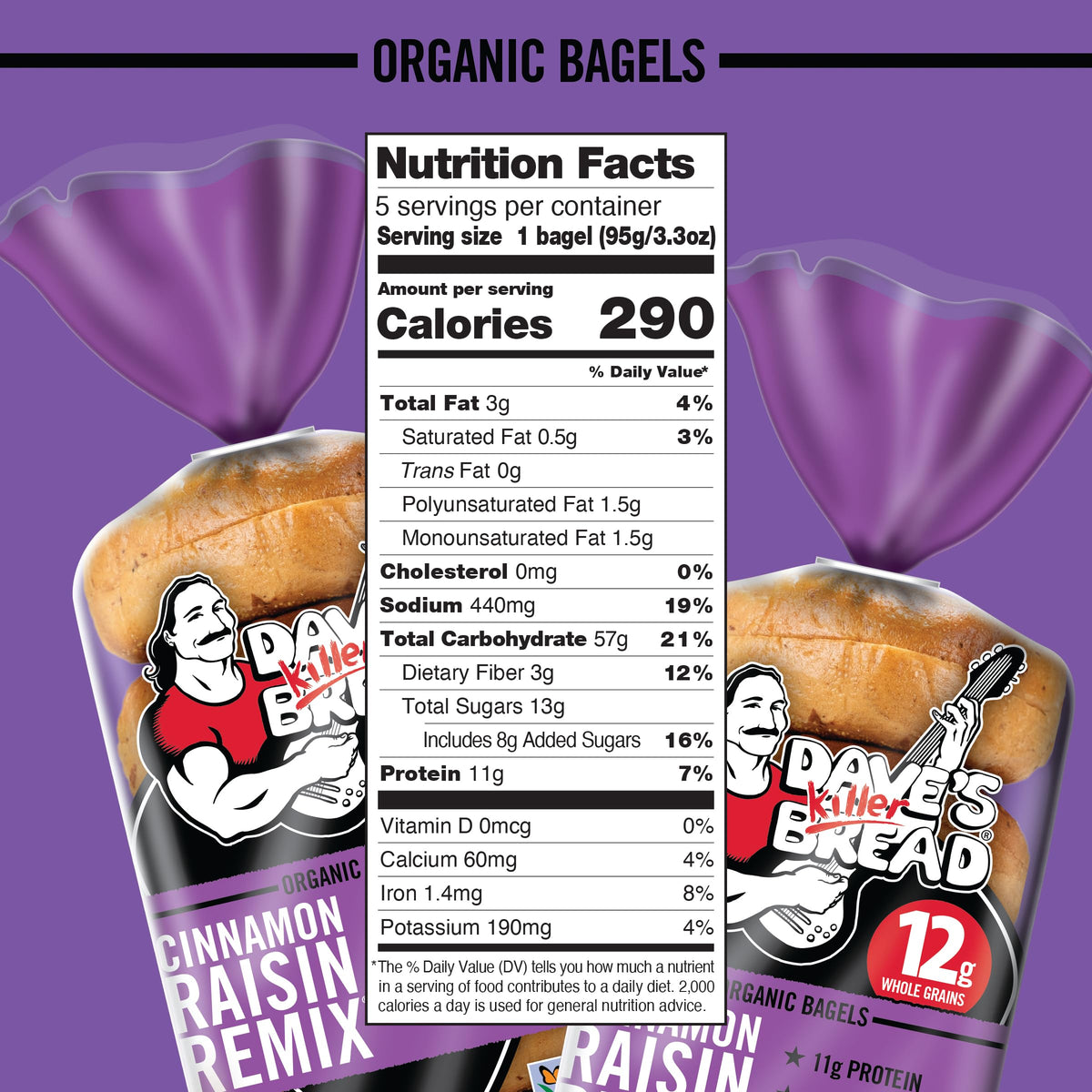 Daves Killer Bread Cinnamon Raisin Remix Bagels, Organic Cinnamon Raisin Bagels, 5 Count