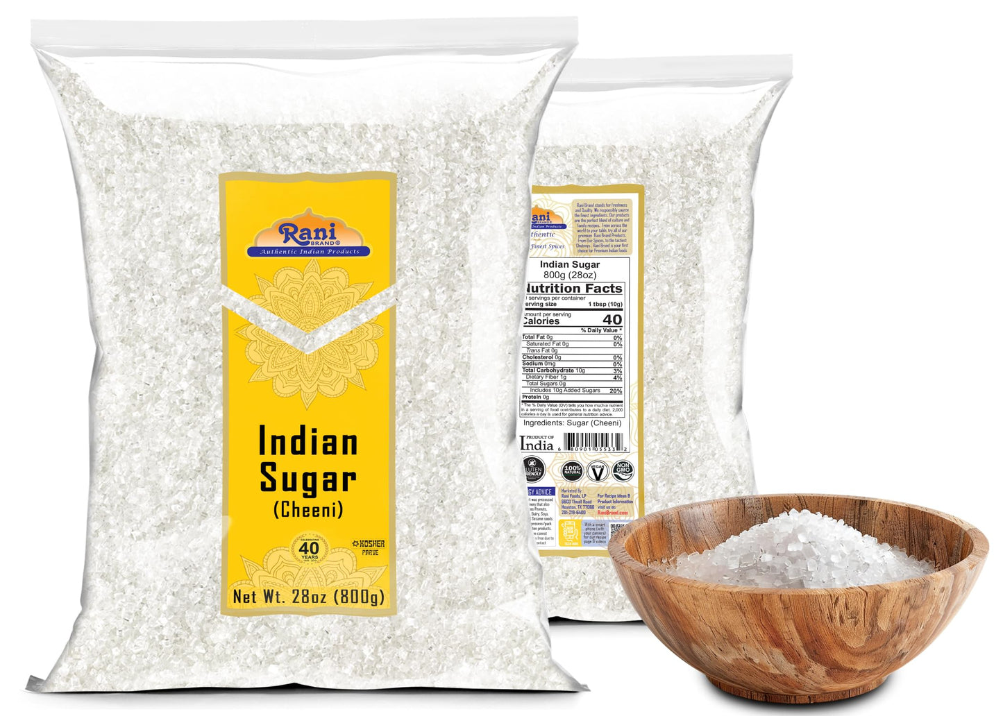 Rani Indian Sugar (Cheeni) 28oz - All Natural, Gluten Friendly, Vegan, Kosher, Indian Origin
