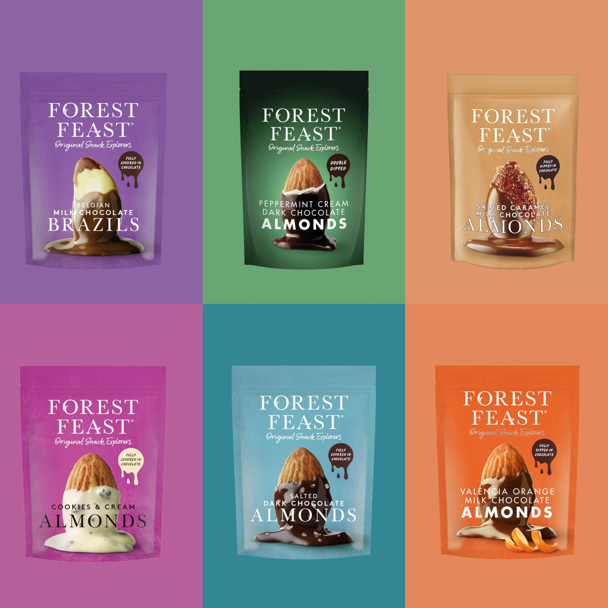 Forest Feast Snack Mixed Cases - Chocolate Covered Nuts. Pack Of 6 Different Flavours 6 X 120G (Bulk Chocolate) Including Forest