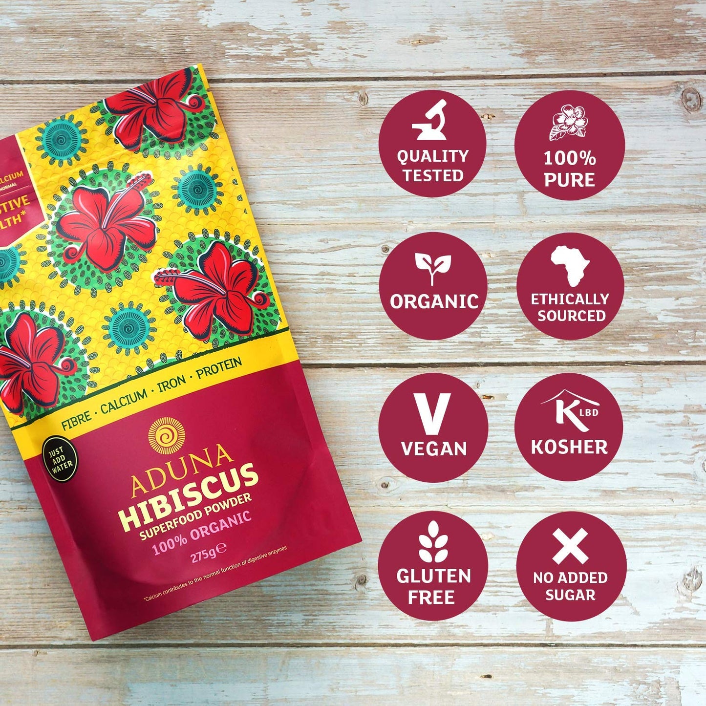 Aduna Organic Hibiscus Powder | Hibiscus Flower Powder for Hair, Skin & Gut Health | 9.7oz