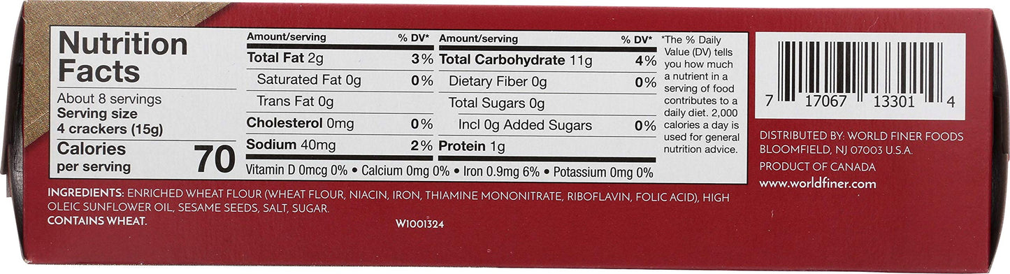Wellington Tasted Sesame Cracker, 4.4 Ounce Box