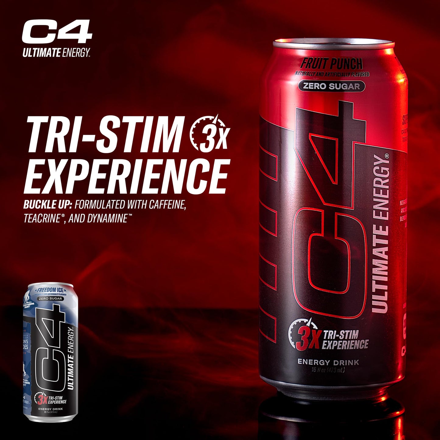 Cellucor C4 Ultimate Pre Workout Energy Drink, 300mg Caffeine, Sugar Free, Freedom Ice, 16 Fl Oz (Pack of 12)
