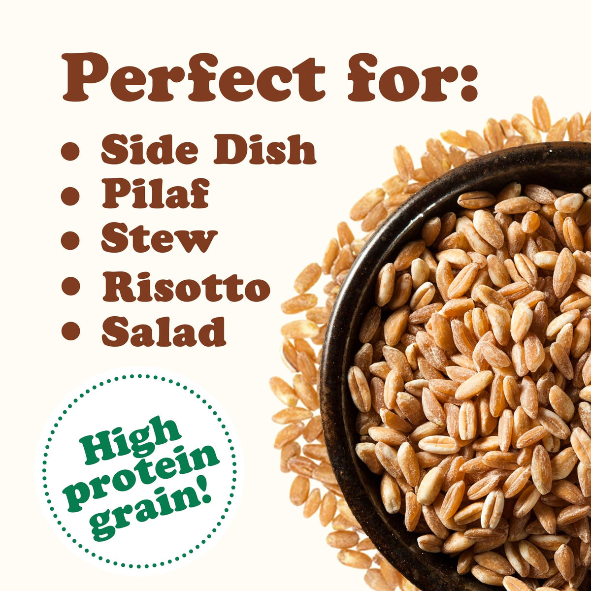 Food to Live Organic Italian Pearled Farro, 3 Pounds - Non-GMO, Kosher, Vegan, Whole Farro Grain in Bulk, Good Source of Fiber a