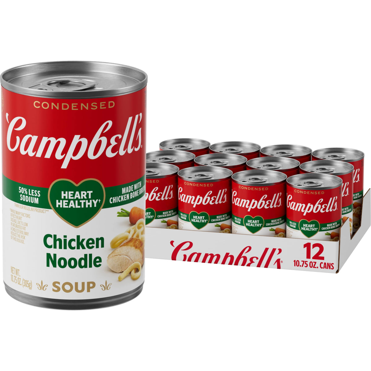 Campbells Condensed Heart Healthy Chicken Noodle Soup, 10.75 oz Can (12 Pack)