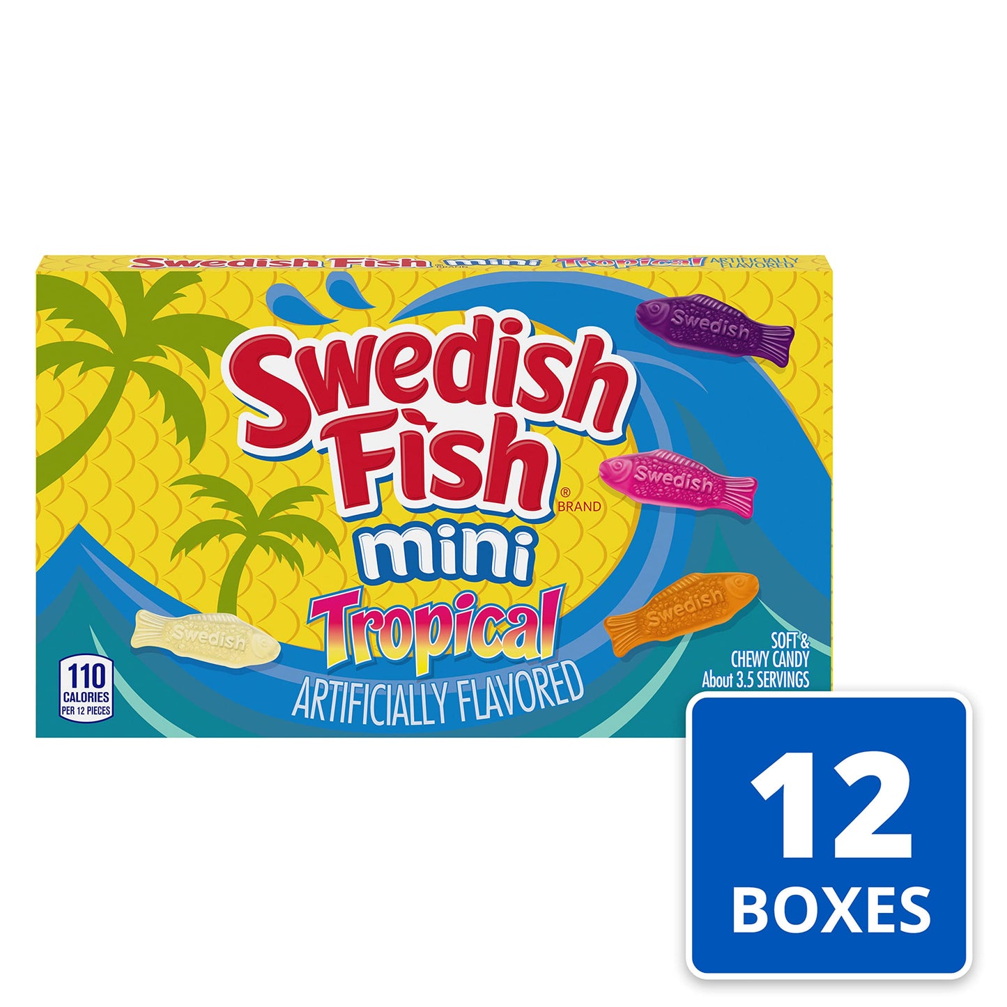 Swedish Fish Mini Tropical Soft & Chewy Candy, Bulk Candy, 12 - 3.5 Oz Boxes